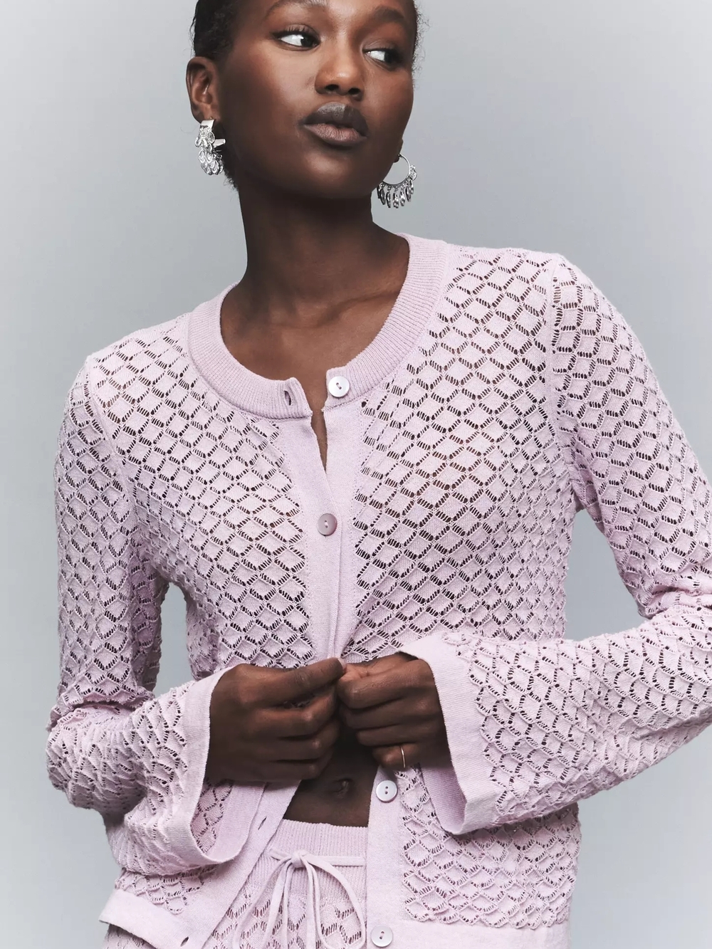 By Anthropologie Pointelle Crew-Neck Cardigan Sweater